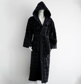 Dyeing Cutting Velvet Jacquard Fabric Bathrobe 400GSM Black Splicing Bathrobes